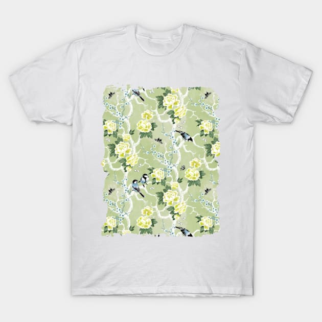 Chinoiserie birds in green T-Shirt by adenaJ